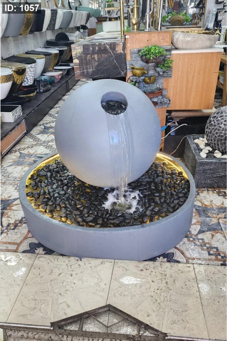 نافورة كرة حديثة مع بركة دائرية وإضاءة (فيبر)